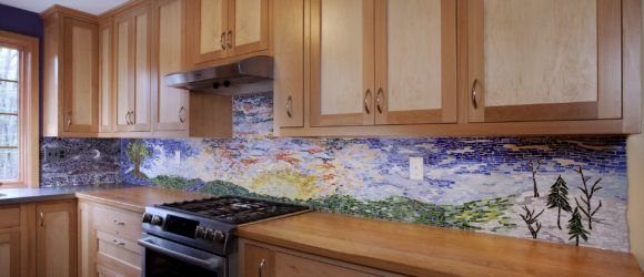 Impressionistic Landscape Mosaic Backsplash, Goldman Kitchen, Florence, MA