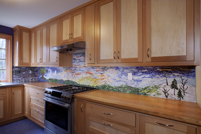 Impressionistic Landscape Mosaic Backsplash, Goldman Kitchen, Florence, MA