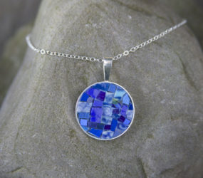 Round Mosaic Necklace: Blue Smalti and Teacups